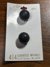 Buttons 2 on card black Le Chic 414  sew thru back ball 5/8" vintage