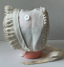Baby Bonnet White Vintage Looped Lace Ruffled Edge
