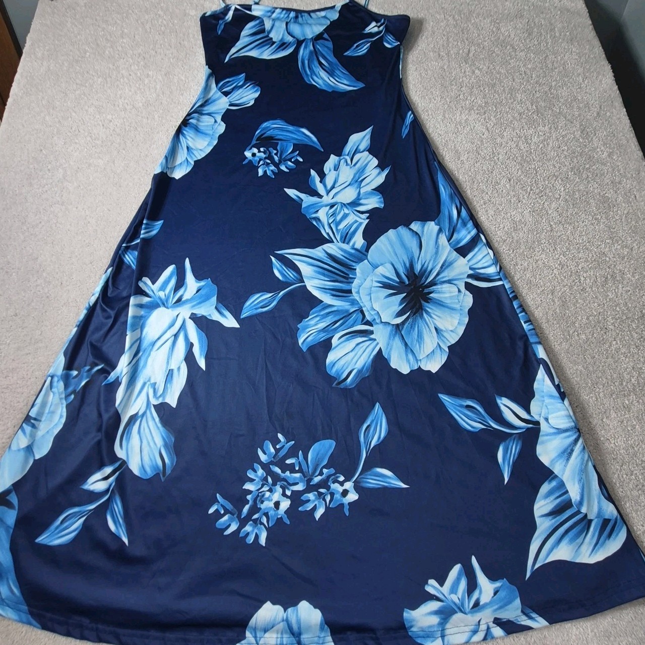 Hawaiian Dress Womens Size Large Blue Floral Tropical Spaghetti Straps
