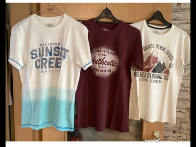 Jean Pascale 3 Herren T-Shirts Gr. M weiß bordeaux Frontdruck Kurzarm