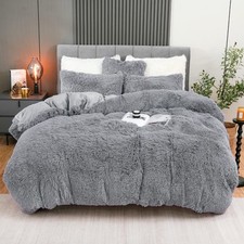 Fluffy Plush Duvet Cover Set Queen Size, Luxury Ultra Soft Velvet Fuzzy Comforte