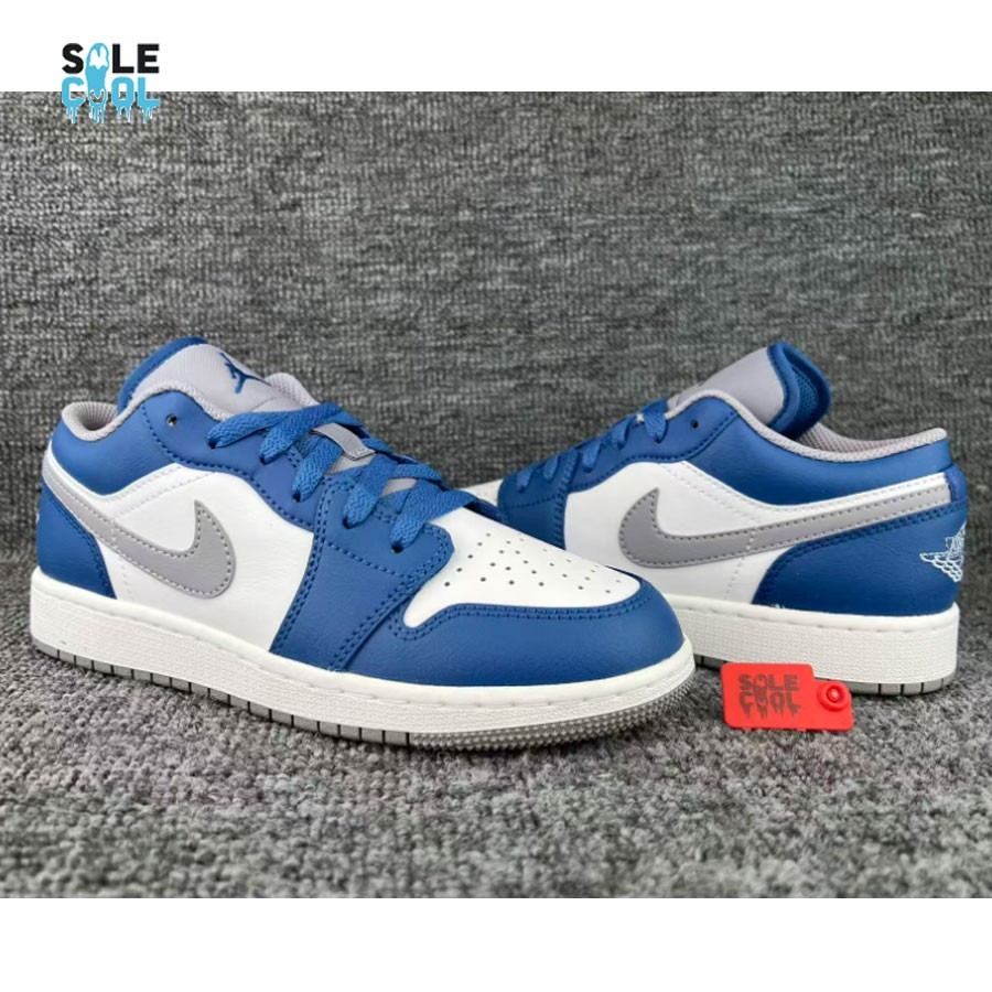 Nike Air Jordan 1 AJ1 Low GS True Blue Grey White Shoes 553560-412