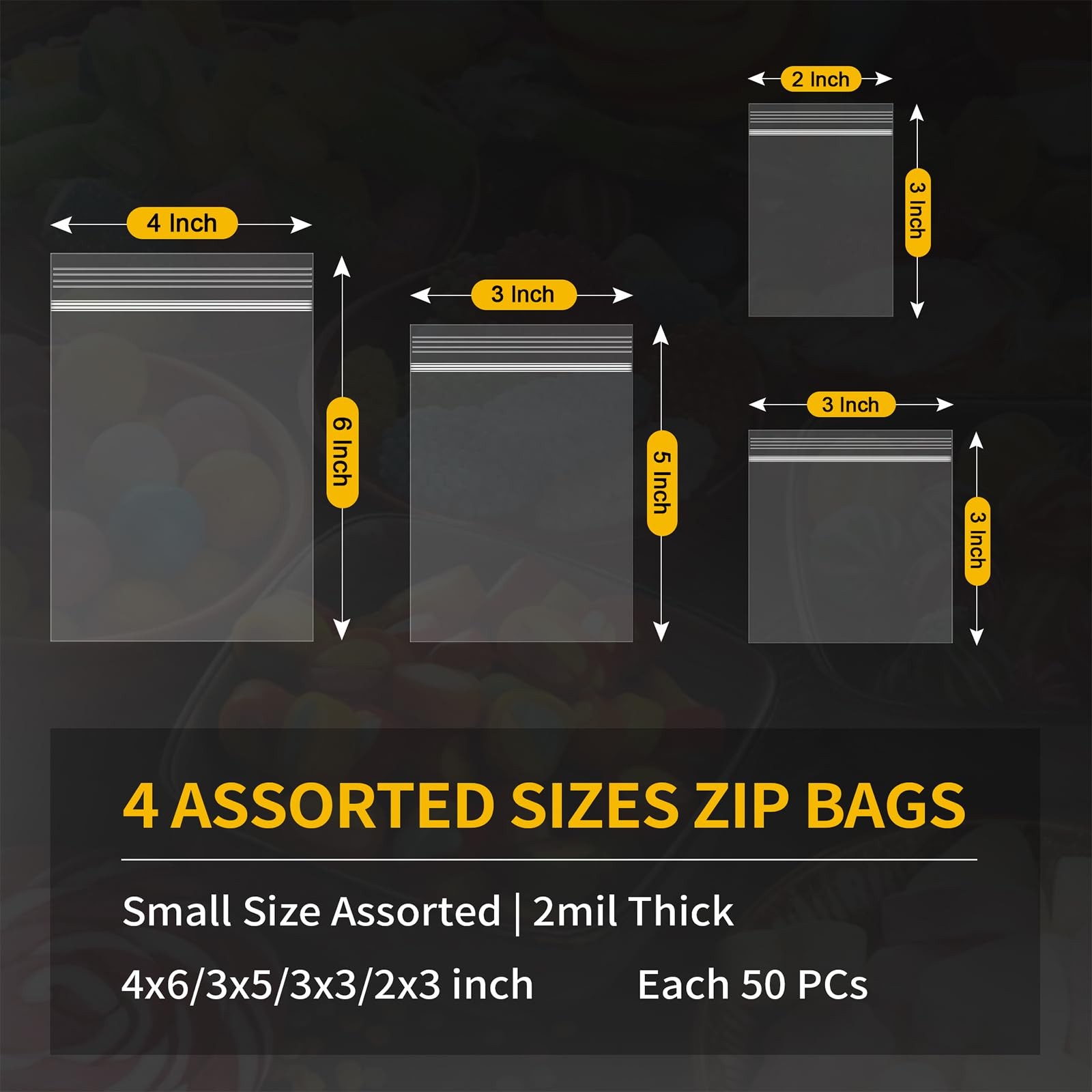 200 Pack Small Plastic Bags For Jewelry, Mini Baggies 4 Assorted Sizes.