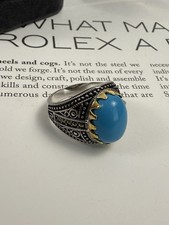 Men's Size 10 925 Silver Turquoise Feroza Ring