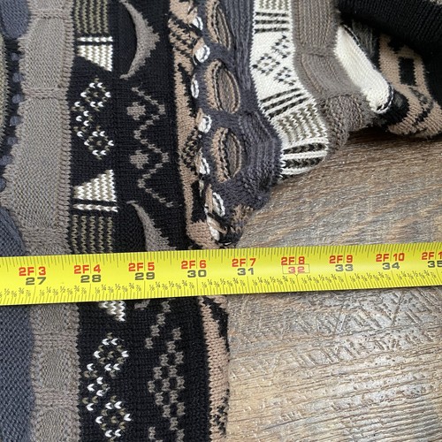 Vintage 90s John Henry Coogi Style 3D Chunky Knit Sweater Brown Gray Men’s 4XL - Picture 5 of 7