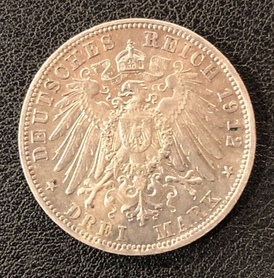 1912 D Bavaria German States Germany 3 Three MARK Silver World Coin