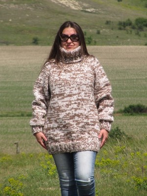100% WOLLE Handstrickpullover Unisex Pulli Rollkragen, dicker Pulli  2332