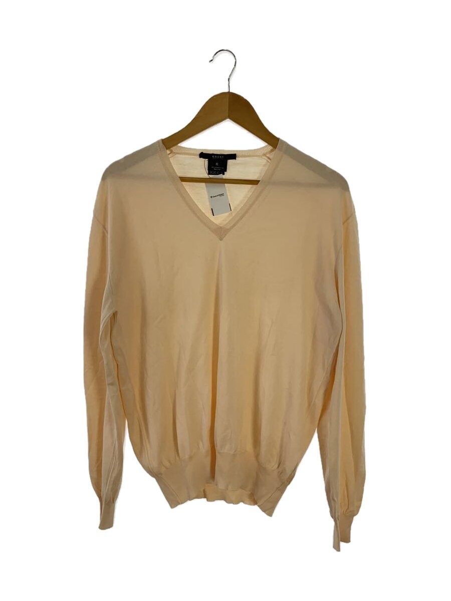 GUCCI High Gauge V Neck Knit Sweater in XL Size with Wool Blend BEG 138780 Z1558