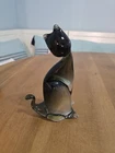 Murano Glass Cat Smokey Gray Sitting Made In Murano Vintage 6” Figure