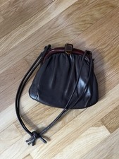 And  Mid Century Chocolate Leather and Tortoiseshell Bakelite Purse Vintage