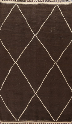 Trellis Moroccan Area Rug 5x10 Ft Handmade Brown Wool Rug Oriental Carpet