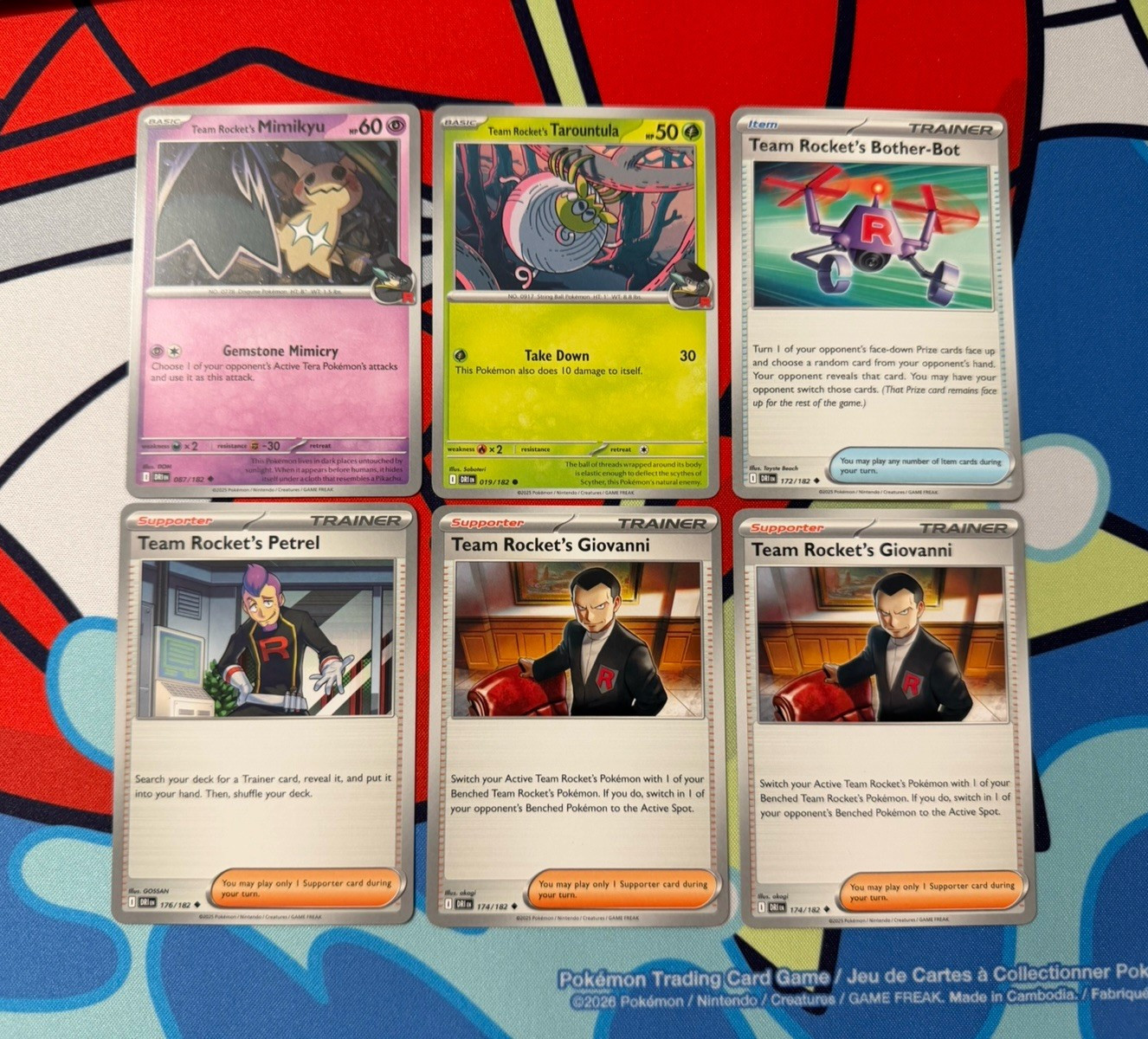 🚀 Team Rocket’s 🚀 6-Card Lot  - Mimikyu, Tarountula, Giovanni (2x), Petrel