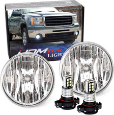 2007-2013 GMC Sierra 1500 2500 3500 Clear Lens Fog Light White LED Bulbs Lamp
