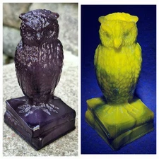 Vintage Degenhart Glass Owl Purple Dark Heliotrope Opaque Manganese Glows Green