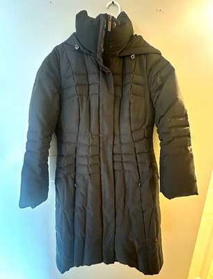 Calvin Klein Women's Black Long Puffer Coat Full Zip Snap Closure Size S