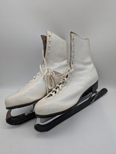 Vintage White Aerflyte Leather Ice Skates Women's Size 10 2/3 Retro Figure Decor