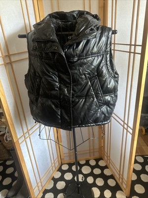 ZARA Black Puffer Quilted Zip Snap Hooded Oversized Loose Vest S EUC-MINT