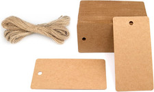 100PCS Kraft Paper Gift Tags with String,3.5" x 1.7"Brown Blank Tags with Jut...
