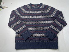 J Crew 100 Lambswool Sweater Mens Large Fair Isle Blue Pullover Knit Nordic