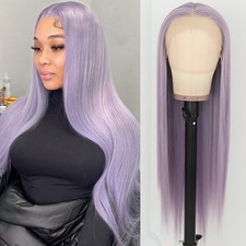 Light Purple Wig Long Silky Straight Hair Lace Front Wigs Pre Plucked Hairline