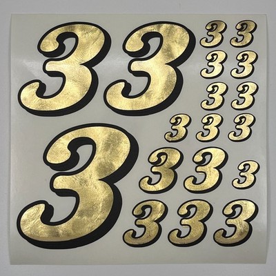 Hammered Gold/Black Number 3's Racing Vinyl Decal Sheet 1/16-1/8th F1Tamiyalosi