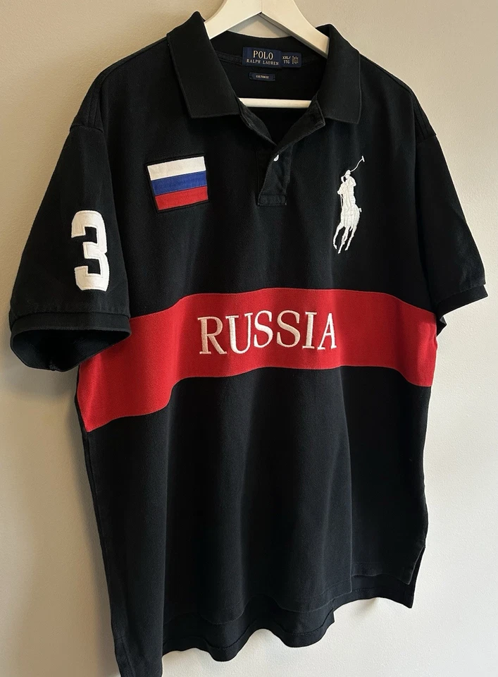 Polo Ralph Lauren Russia Big Pony Polo Shirt Collar Custom Fit Size XXL #3 Black - Image 2 of 4