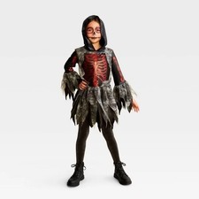 Shiny Bones Kid's Red Glitter Skeleton Halloween Costume Dress Medium 8 