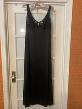 Vintage Komar Black Lace Nylon Slip Nightie Lingerie Med