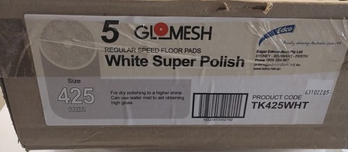 5 Glomesh regular speed floor pads white super polish 425mm Free postage - Picture 2 of 2