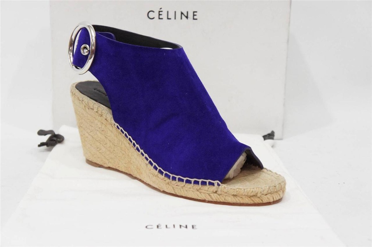 CELINE ESPADRILLES SUEDE OPEN TOE WEDGE SANDALS SHOES PURPLE CELINE ESPADRILLES SUEDE OPEN TOE WEDGE SANDALS SHOES PURPLE