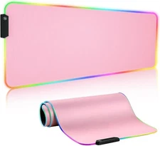 Pink Extra Large RGB Gaming Mouse Pad Mat 31.5x12 Inch Anti-Slip 14 Light Modes