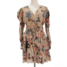 Ulla Johnson NWT Oni Dress w/ Ruffles Size 8 Jasmine Beige/Multi Print 100% Silk
