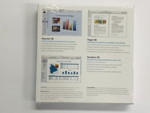 "BRAND NEW" iWork '08 Includes Keynote'08,Pages'08, Numbers'08 MA79Z0 /A SEALED - Picture 2 of 5
