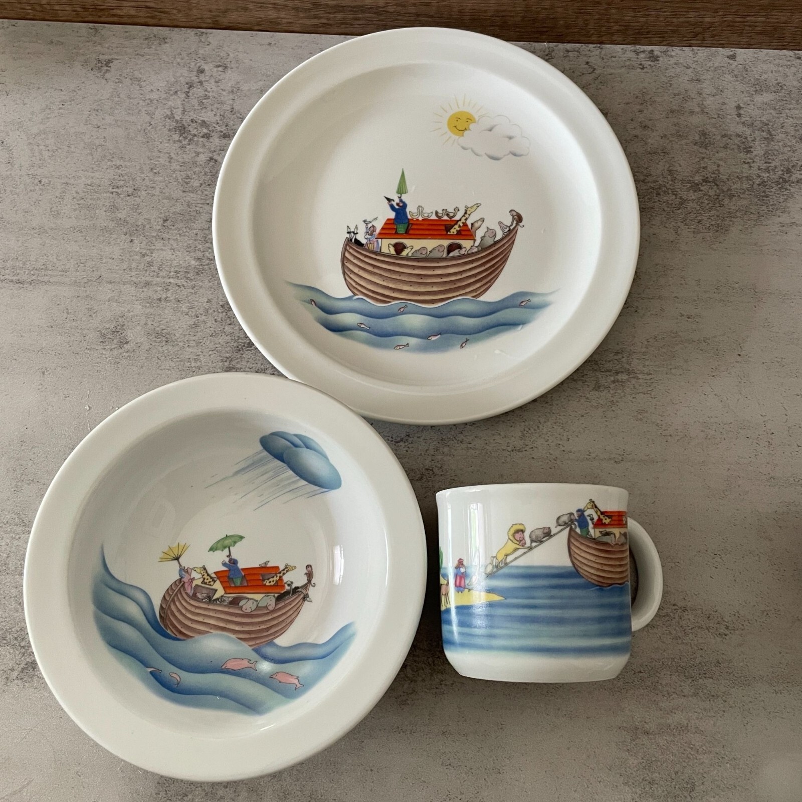 Vintage 1983 Noah's Ark Penny Ives Royal Worcester 3-PC Child's Dish Set England