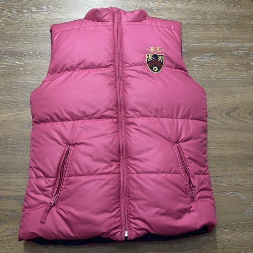 Ralph Lauren Reversible Puffer Vest Girls Extra Large XL Pink Blue Down Striped - Picture 5 of 11