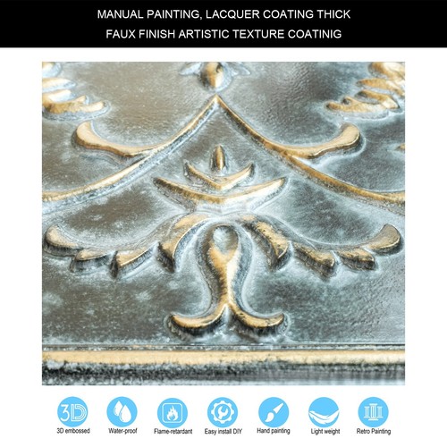 Reclaimed ceiling tiles, Embossed wall panels, for Saloon PL70 Bluish gold 10pcs - Picture 3 of 20