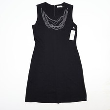 NWT Calvin Klein Womens Sheath Dress Black Sleeveless Silver Chain Size 10 NEW