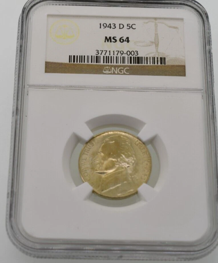 Uncirculated MS 64 Graded 1943 Year US Jefferson Nickels (1938-Now