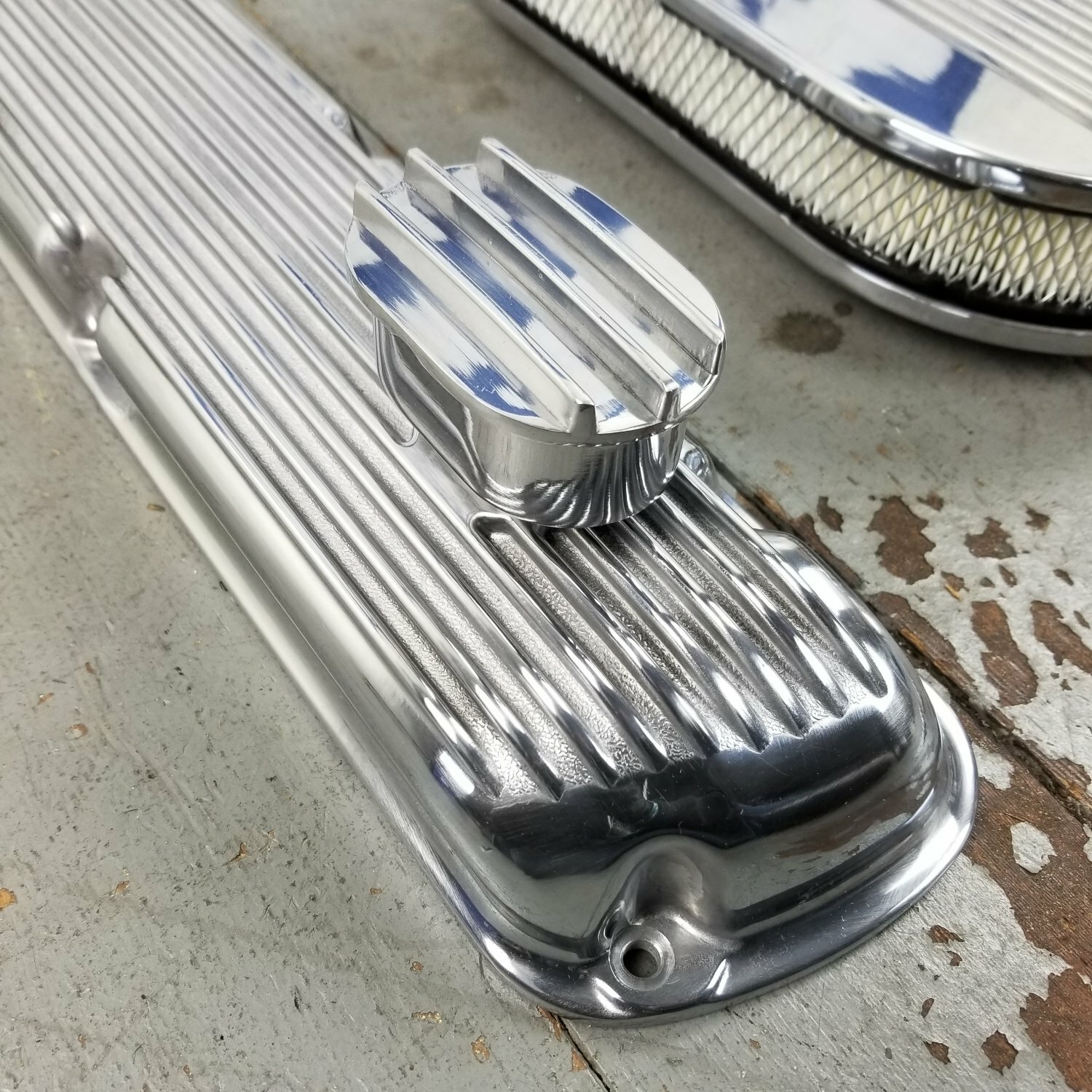 Ford SBF 15 Half Oval AC Chrome Engine Dress Up Kit Breathers 260 289