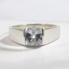 Moissanite Square Cut Gemstone With 925 Sterling Silver Ring For Men's #A26 *