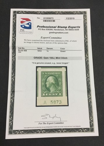 MOMEN: US STAMPS #408 MINT OG NH PSE GRADED CERT GEM-100J LOT #88247 - Picture 2 of 3