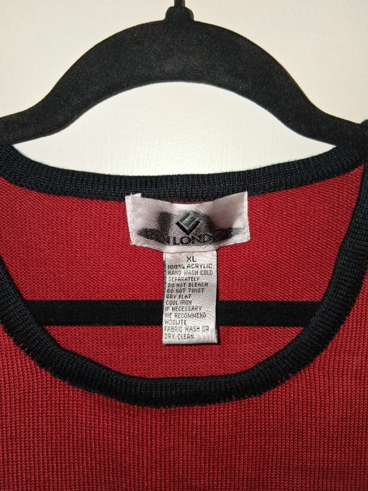 Erin London Rojo, Negro, Blanco Rayas Tejido Cuentas Shell Sin Mangas - XL Foto 3 de 4