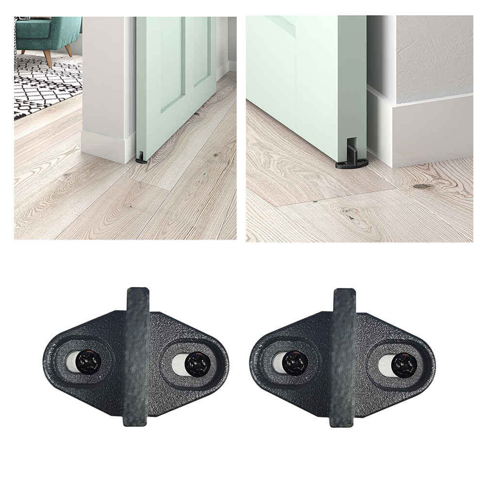 2 Set Barn Sliding Door Bottom Guides Floor Mount T Shape Black Metal ...