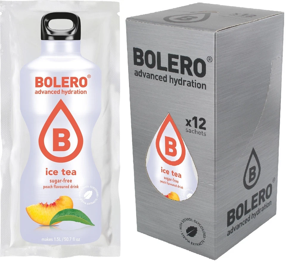 (82,81€/kg) 12 Beutel 8g Bolero Eistee Pfirsich Pulver Getränkepulver zuckerfrei