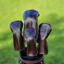 Premium Oil Wax Skin Golf Club Head Cover Driver 35 Woods Hybrid UT Head Covers