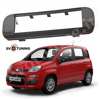 EVOTUNING Mascherina Autoradio Adattatore Stereo per Fiat Panda 312 dal 2012 Nero Lucido
