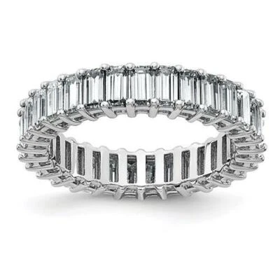 14k or Blanc Véritable Moissanite Émeraude Coupe 4x2mm Alliance Bague G/VS1 - Photo 1/4