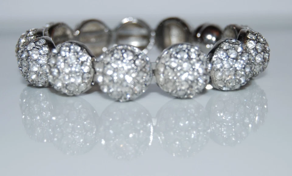 PULSERA BRAZALETE MAGNÉTICO ELEGANTE PASARELA ALTA COSTURA DIAMANTES DE IMITACIÓN PAVÉ TONO PLATA Foto 2 de 4