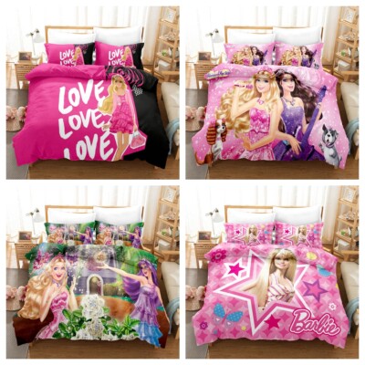 New Girls 3D Barbie Princess Bedding Set Kids Duvet Cover Set