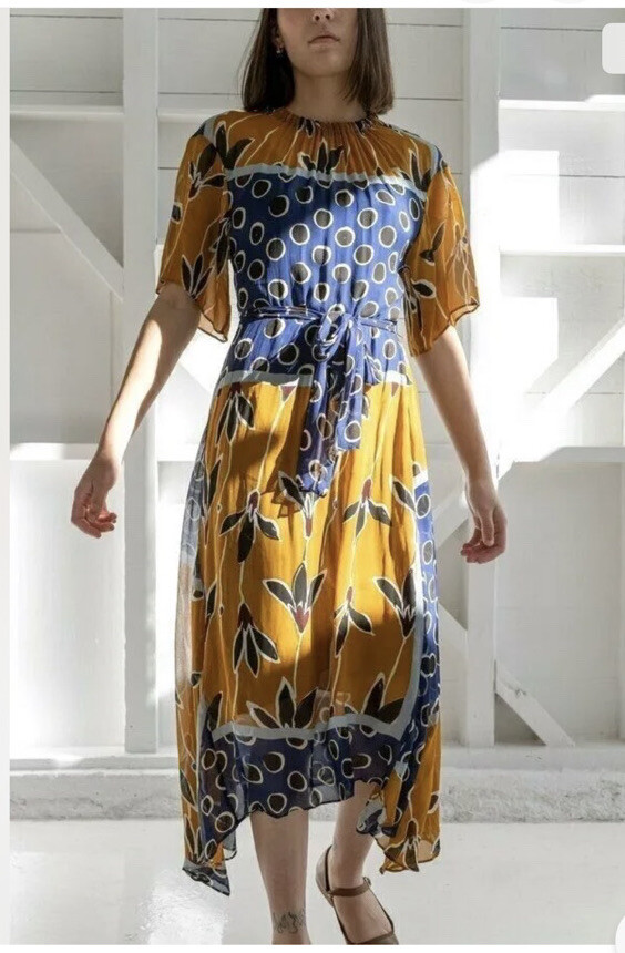 ZARA Floral Maxi Dress Blue Mustard XS 6 8 - Summer Style Sold Out image 7
